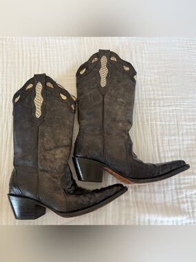 Vintage Buitre Exotic Caiman Snakeskin/Ostrich Leather Cowboy Boots Size 7.5